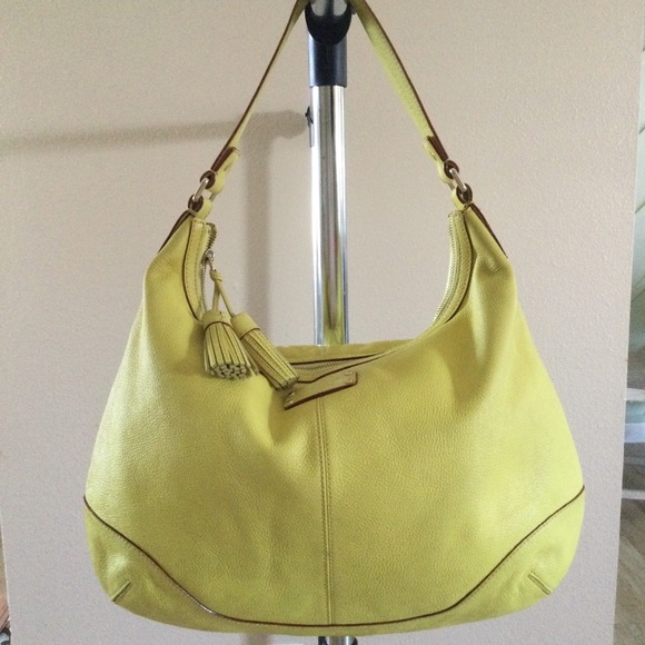 Kate Spade Yellow Pebble Leather Hobo Shoulder Zipper Handbag tassel Zipper - Picture 2 of 15